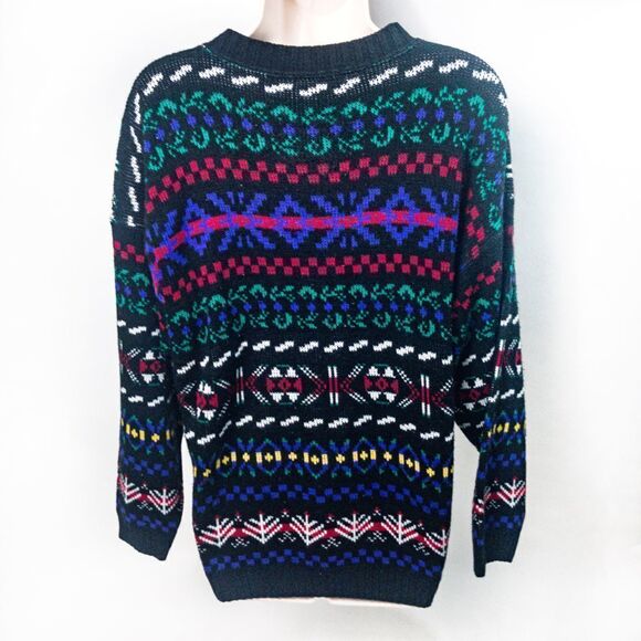 VTG 80’s Multicolor Knit Geo Tunic Sweater Sz L - Picture 3 of 9